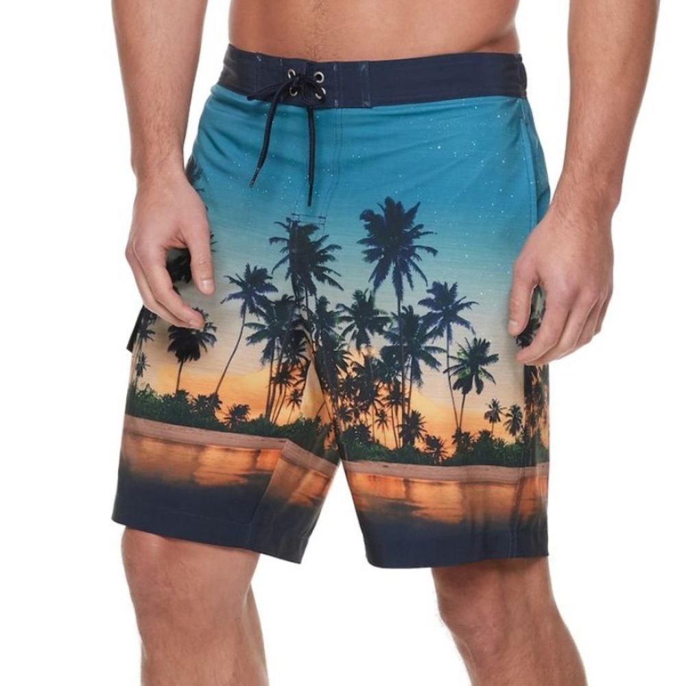 Sonoma Flex wear Blue multi colored Tropical swim trunks is ha Men’s Size XL.